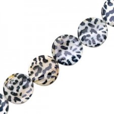 Shell bead 20mm round flat Panther print Off white
